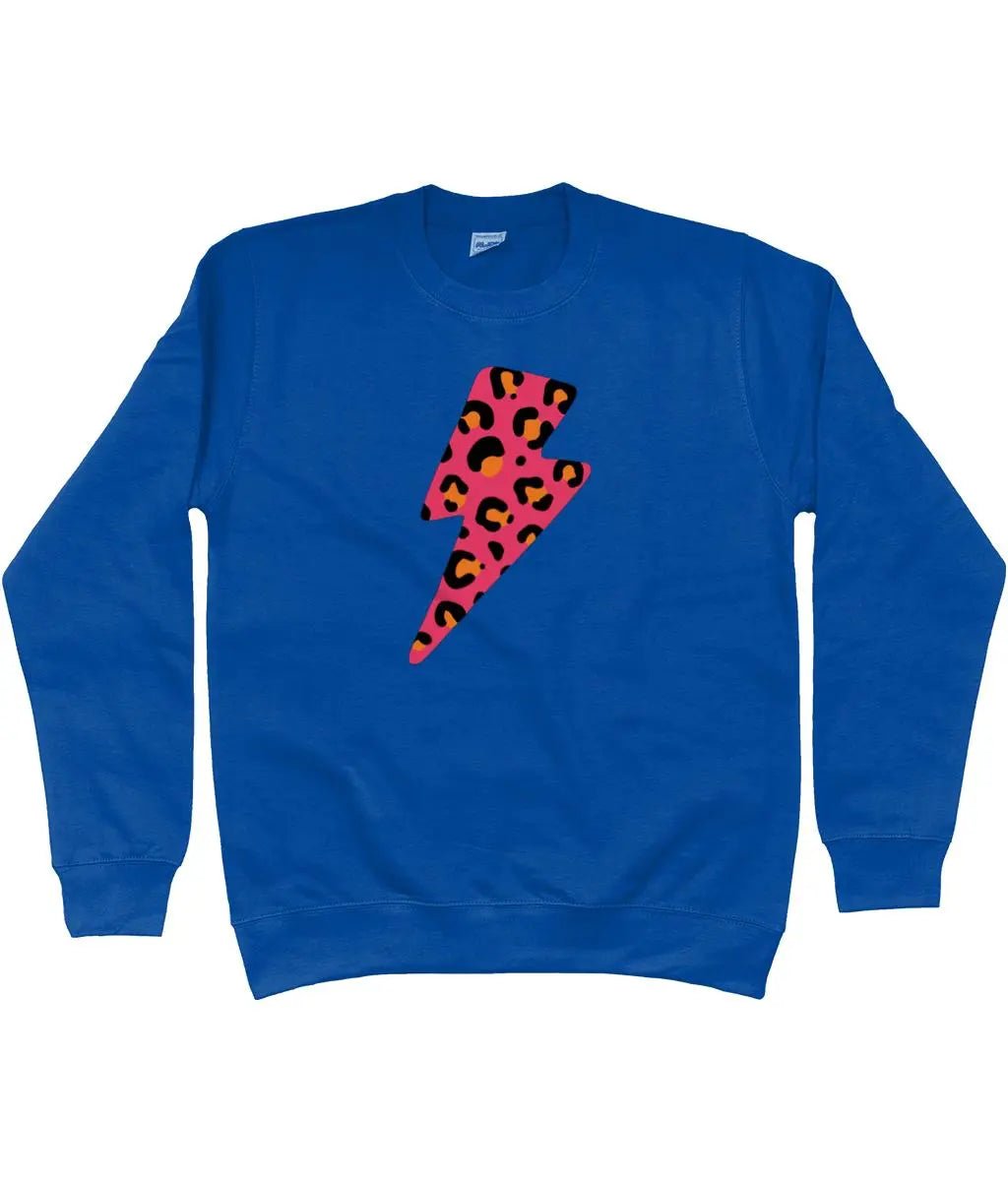 Pink and orange leopard print lightning bolt AWDis Sweatshirt - Trend Tonic