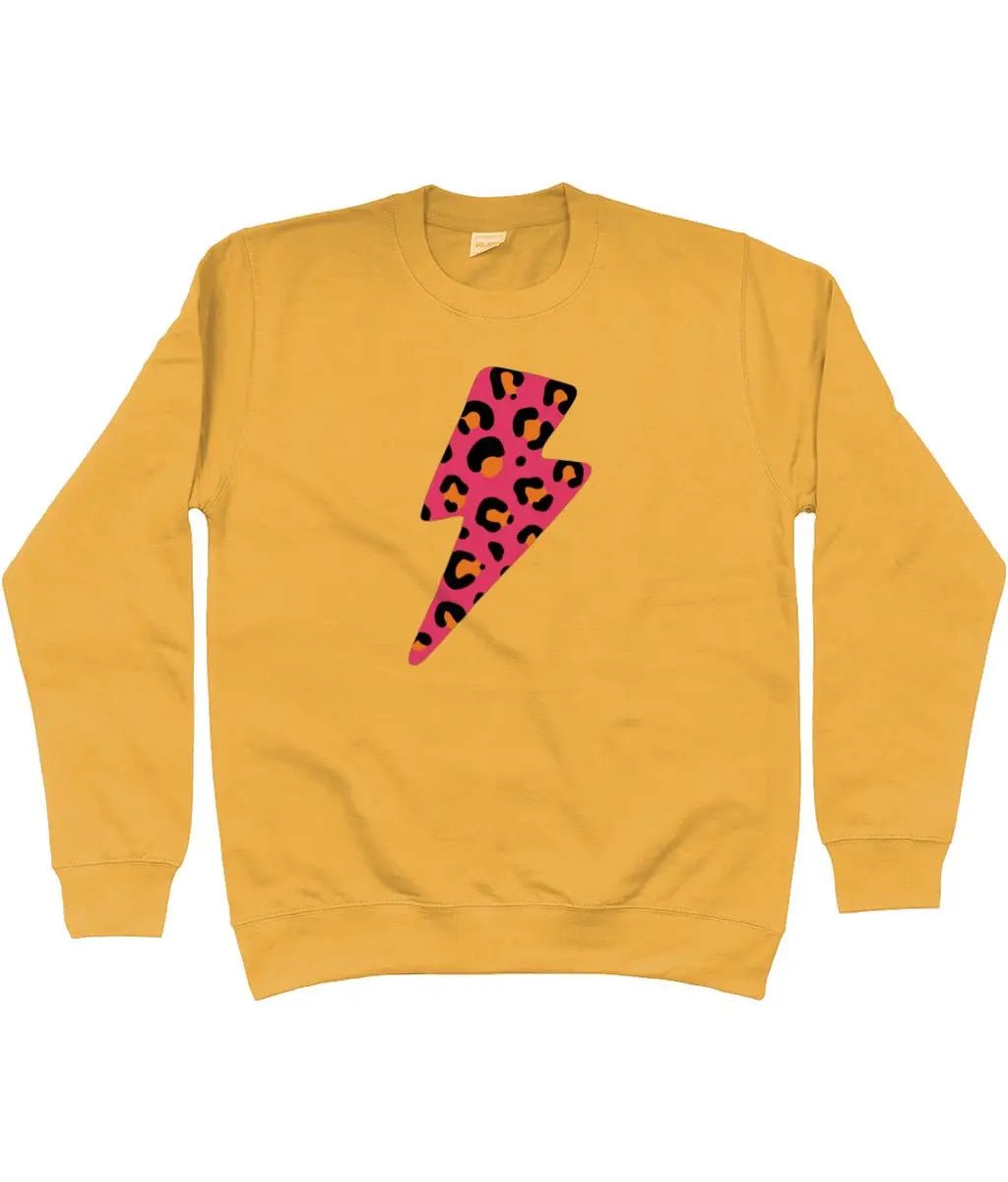 Pink and orange leopard print lightning bolt AWDis Sweatshirt - Trend Tonic