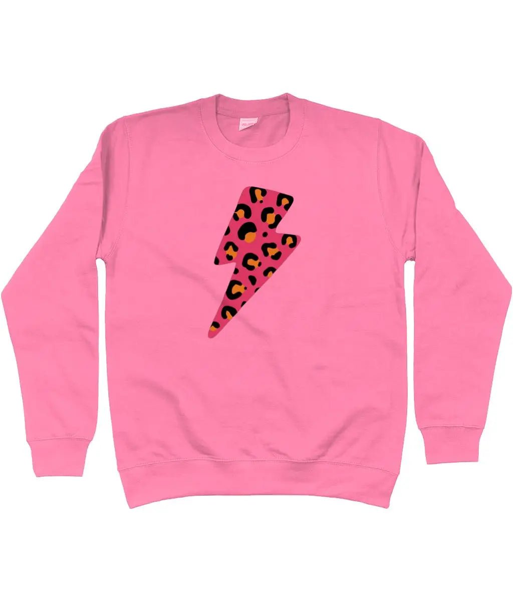 Pink and orange leopard print lightning bolt AWDis Sweatshirt - Trend Tonic