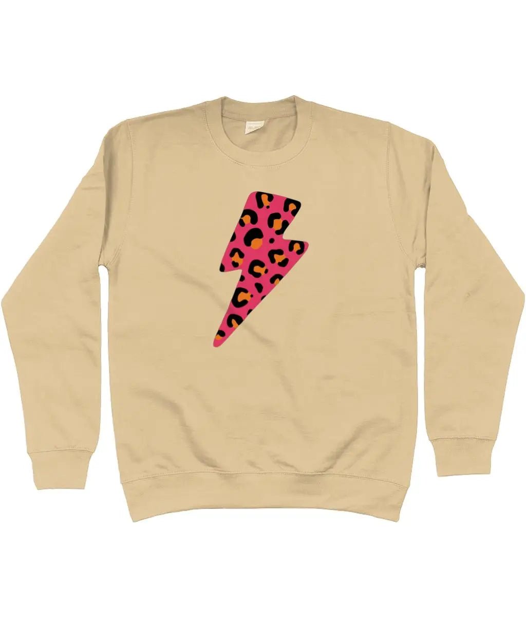 Pink and orange leopard print lightning bolt AWDis Sweatshirt - Trend Tonic