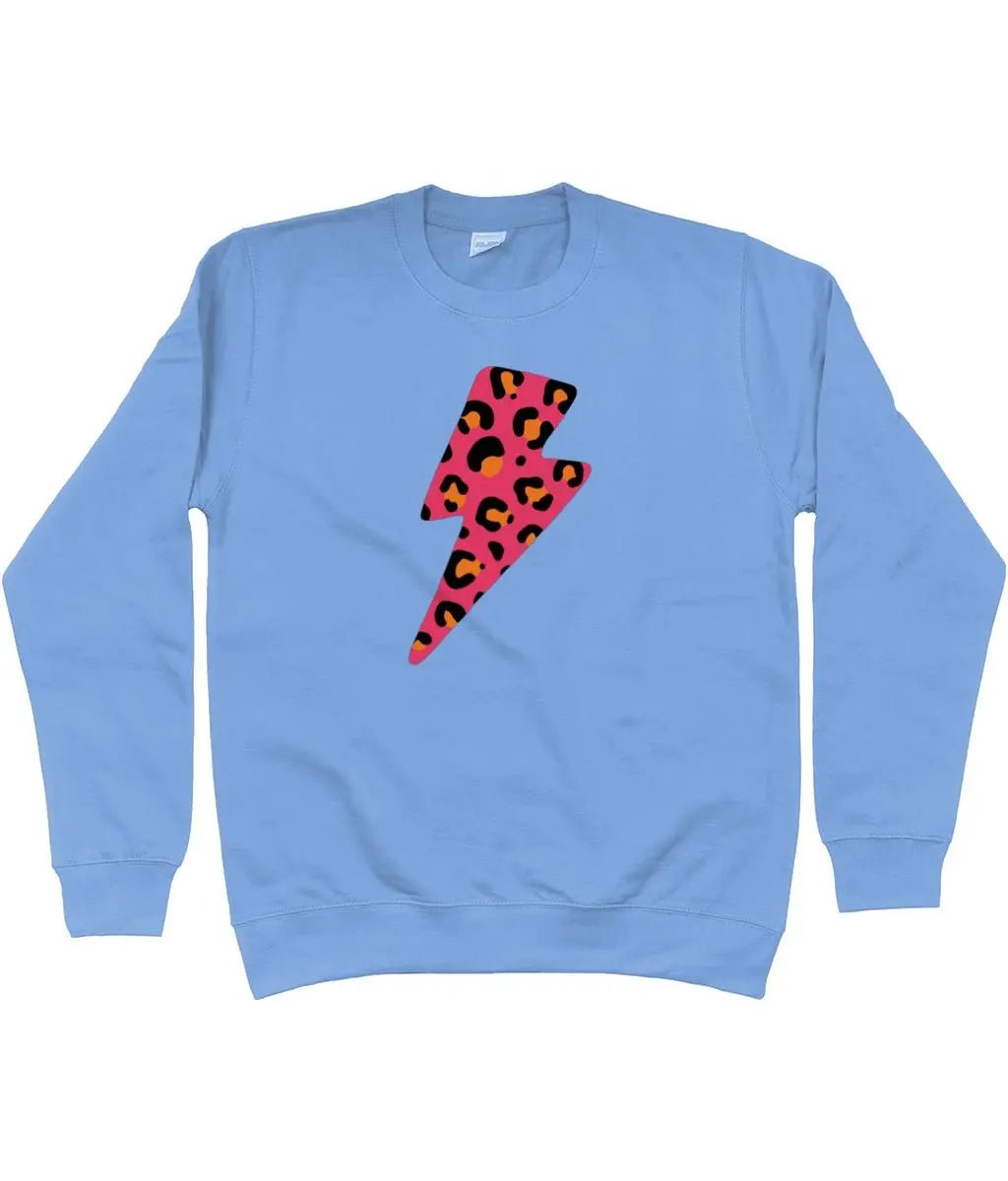 Pink and orange leopard print lightning bolt AWDis Sweatshirt - Trend Tonic