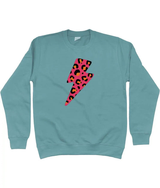 Pink and orange leopard print lightning bolt AWDis Sweatshirt - Trend Tonic