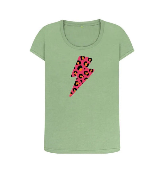 Pink and orange leopard print lightning bolt scoop neck - Trend Tonic