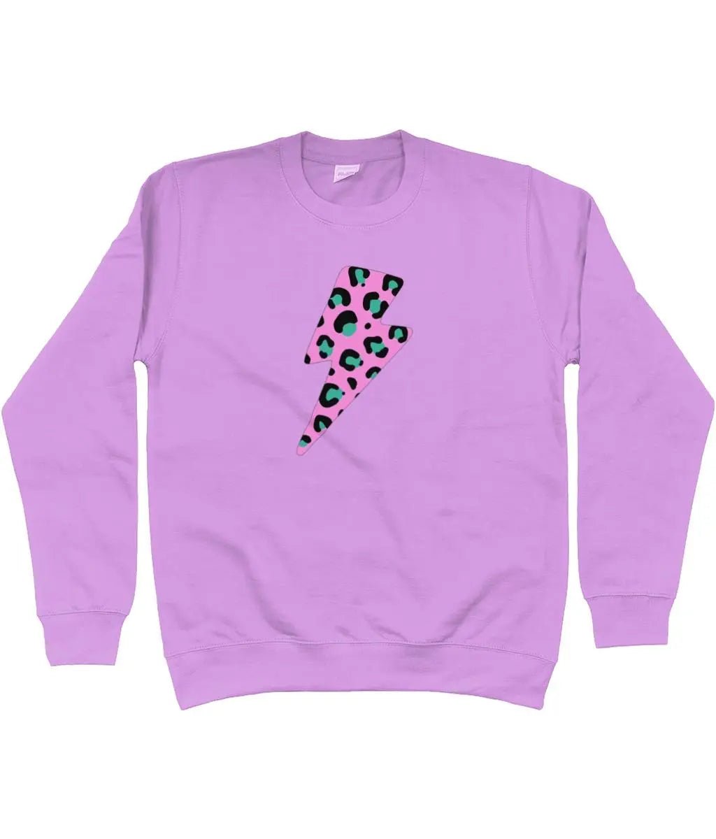 Pink and turquoise leopard print lightning bolt AWDis Sweatshirt - Trend Tonic