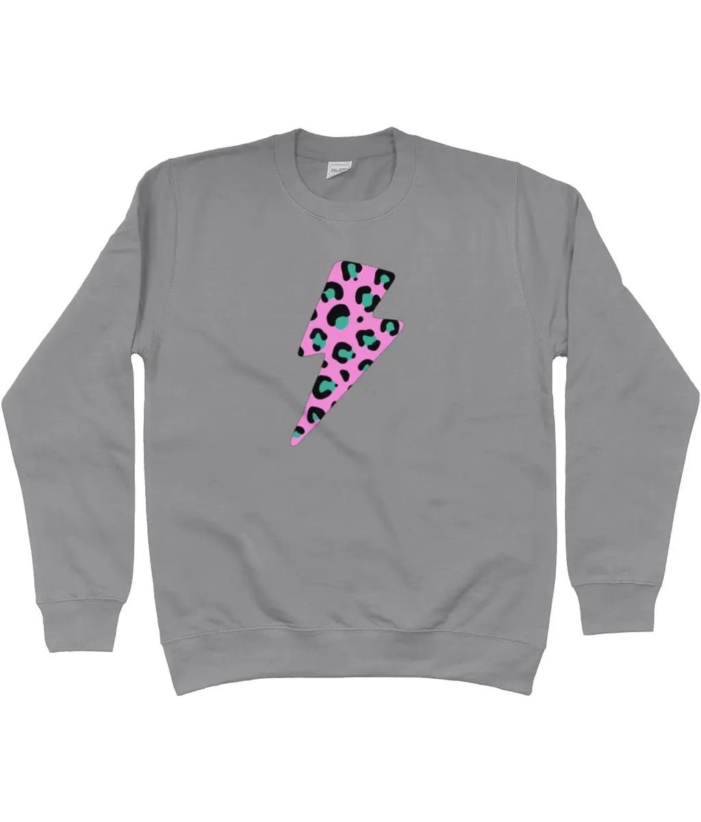 Pink and turquoise leopard print lightning bolt AWDis Sweatshirt - Trend Tonic