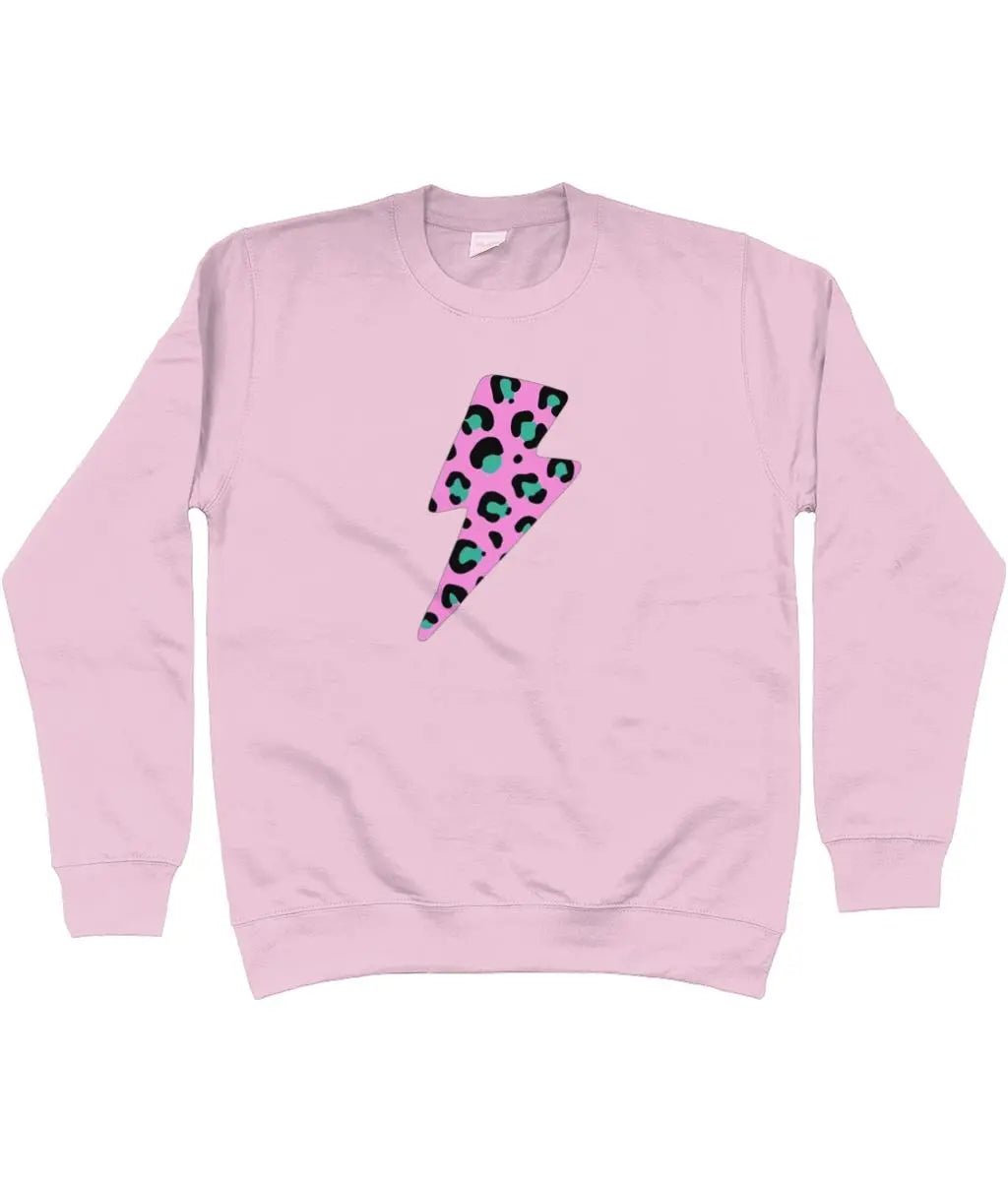 Pink and turquoise leopard print lightning bolt AWDis Sweatshirt - Trend Tonic