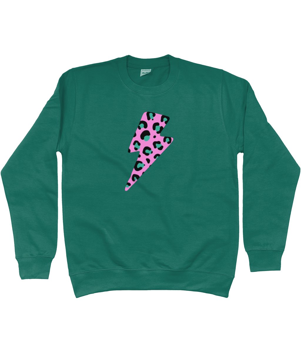 Pink and turquoise leopard print lightning bolt AWDis Sweatshirt - Trend Tonic