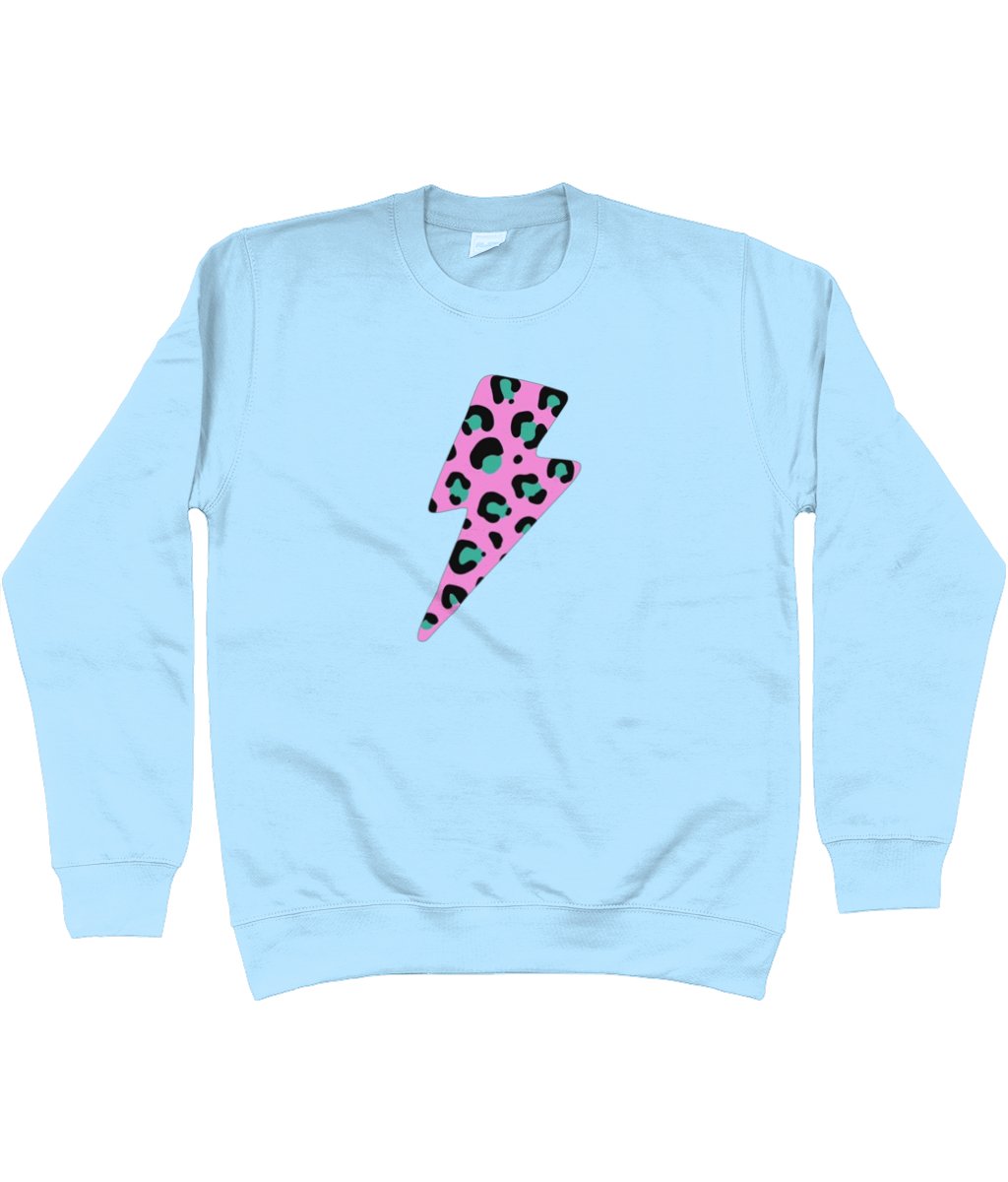 Pink and turquoise leopard print lightning bolt AWDis Sweatshirt - Trend Tonic