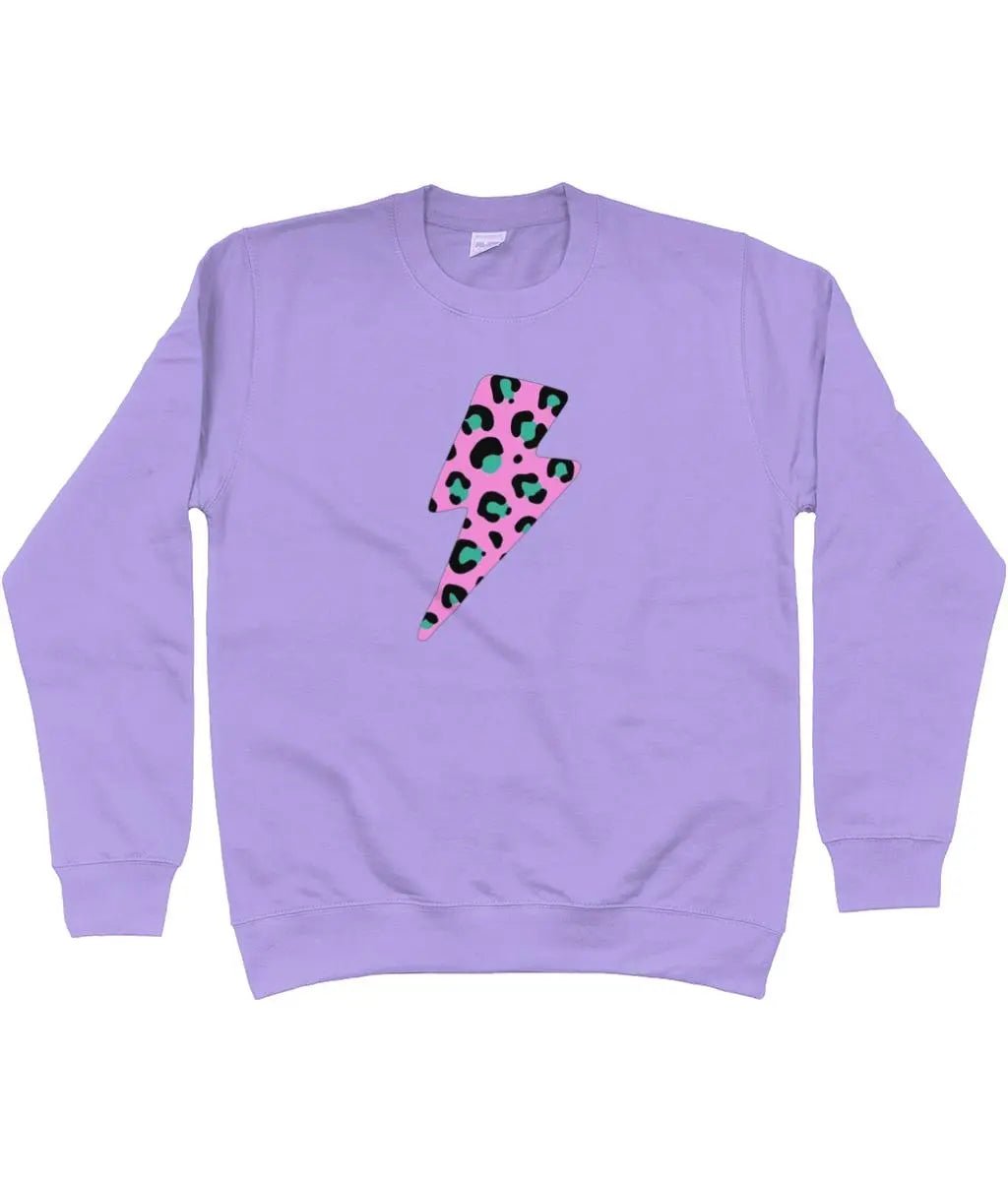 Pink and turquoise leopard print lightning bolt AWDis Sweatshirt - Trend Tonic