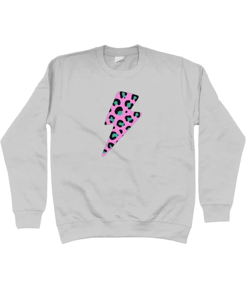 Pink and turquoise leopard print lightning bolt AWDis Sweatshirt - Trend Tonic