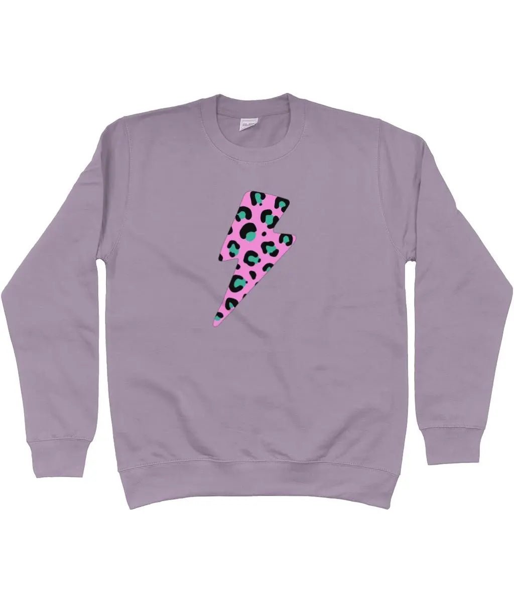 Pink and turquoise leopard print lightning bolt AWDis Sweatshirt - Trend Tonic