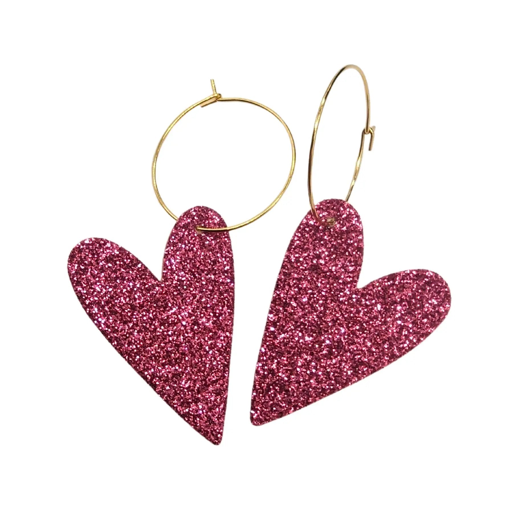 Pink glitter heart hoops - Trend Tonic