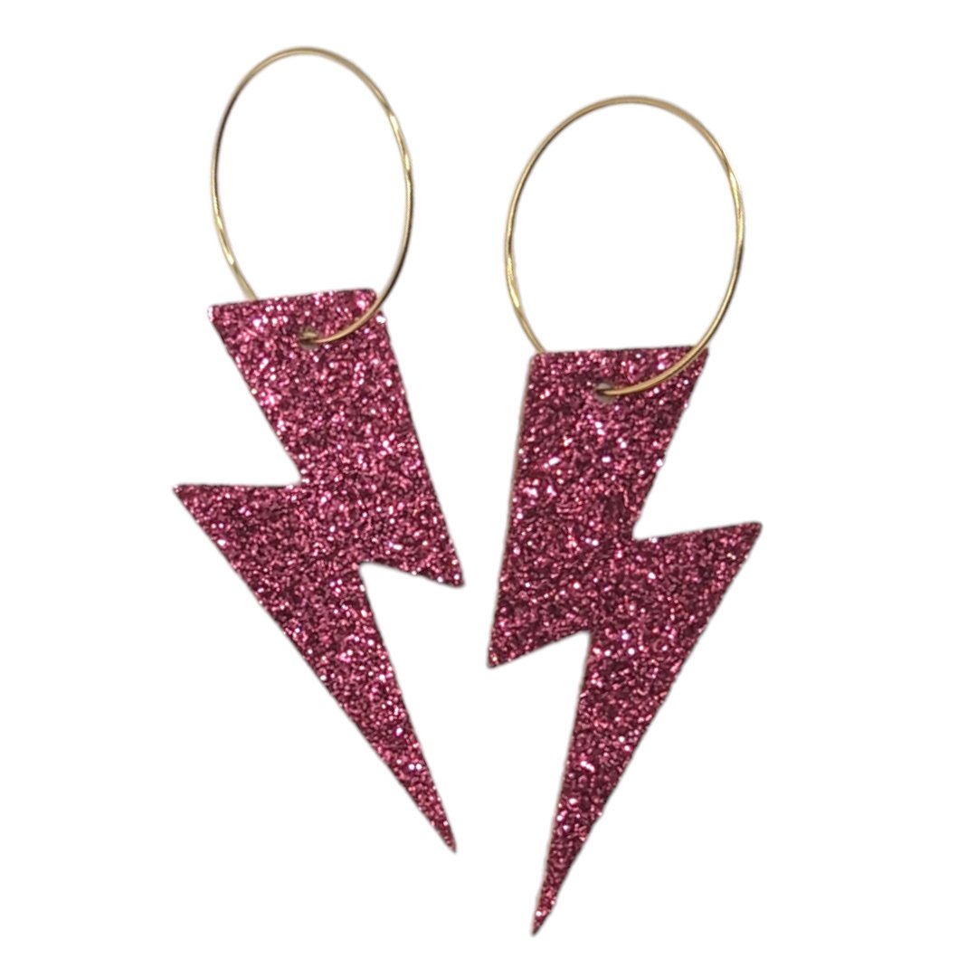 Pink glitter lightning bolt hoop earrings - Trend Tonic