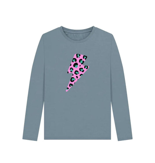 Pink leopard print lightning bolt long sleeve t-shirt - Trend Tonic