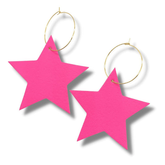 Pink neon cork star earrings - Trend Tonic