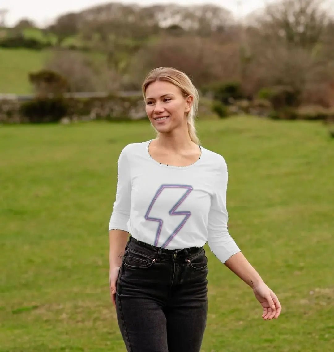 Quarter sleeve scoop neck neon lightning bolt t-shirt - Trend Tonic