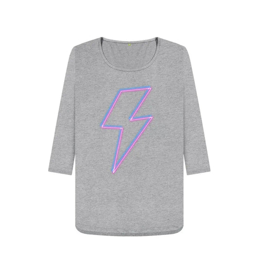 Quarter sleeve scoop neck neon lightning bolt t-shirt - Trend Tonic