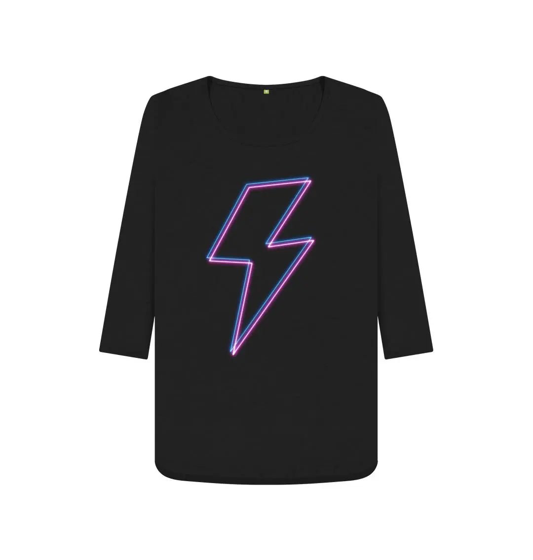 Quarter sleeve scoop neck neon lightning bolt t-shirt - Trend Tonic