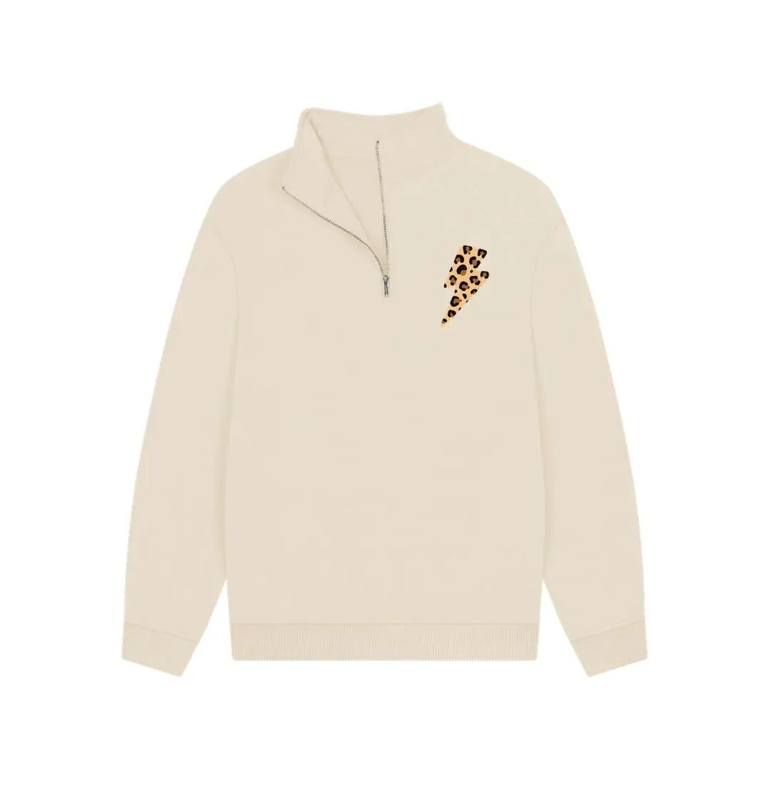 Quarter zip leopard print lightning bolt sweatshirt - Trend Tonic