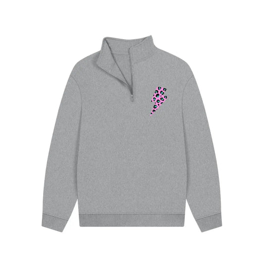 Quarter zip pink leopard print lightning bolt sweatshirt - Trend Tonic