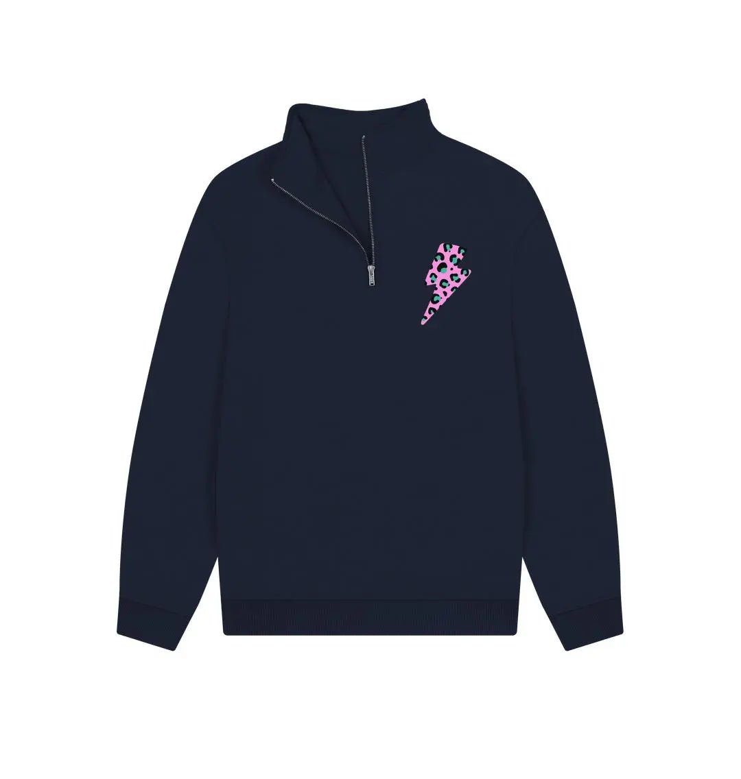 Quarter zip pink leopard print lightning bolt sweatshirt - Trend Tonic