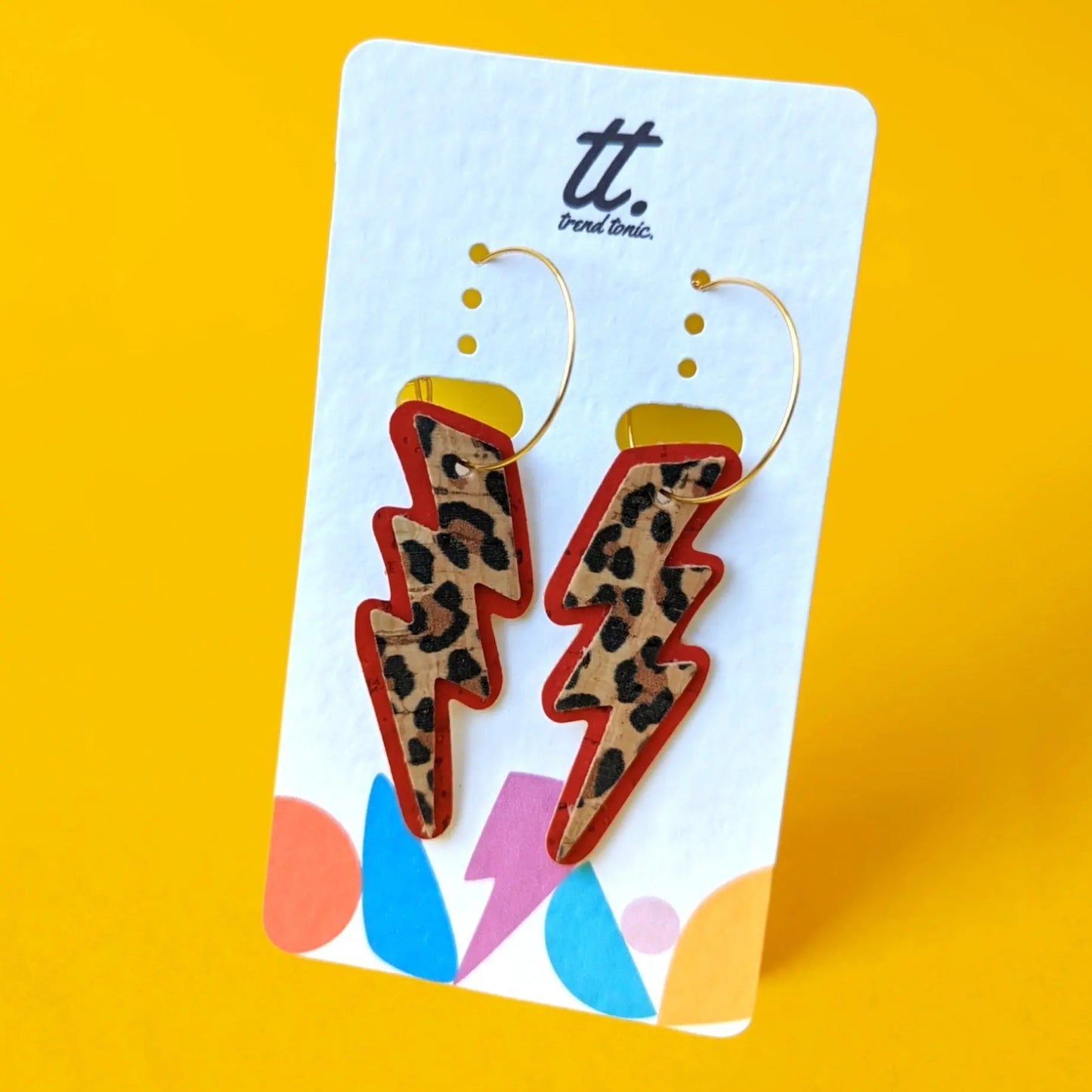 Red and cheetah cork lightning hoop earrings - Trend Tonic