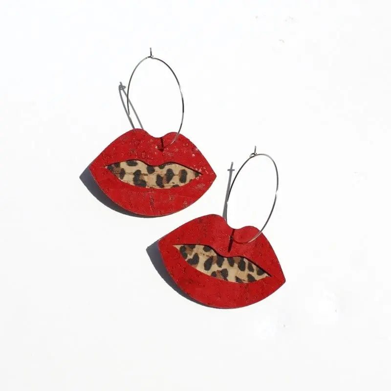 Red and Cheetah cork Lip Earrings - Trend Tonic