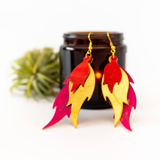 Red hot flame cork earrings - Trend Tonic