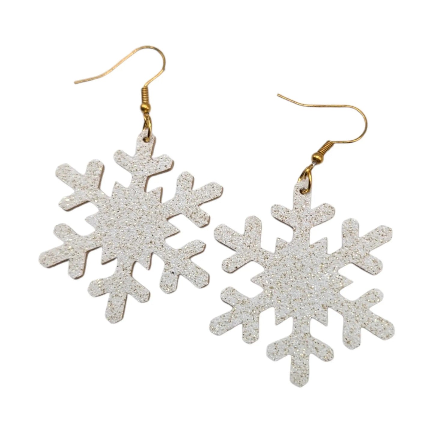 White and gold glitter snowflake earrings - Trend Tonic