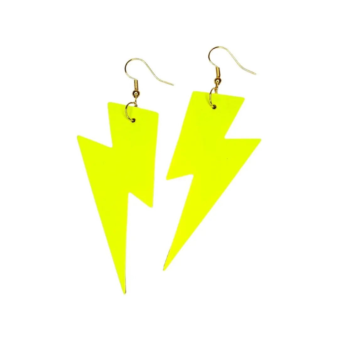 Yellow neon cork lightning bolt earrings - Trend Tonic