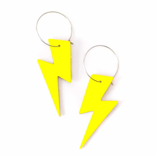 Yellow neon cork lightning bolt earrings - Trend Tonic