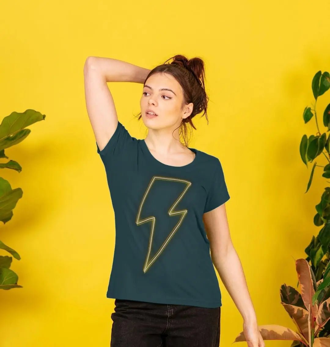 Yellow Neon Lightning bolt scoop neck t-shirt - Trend Tonic