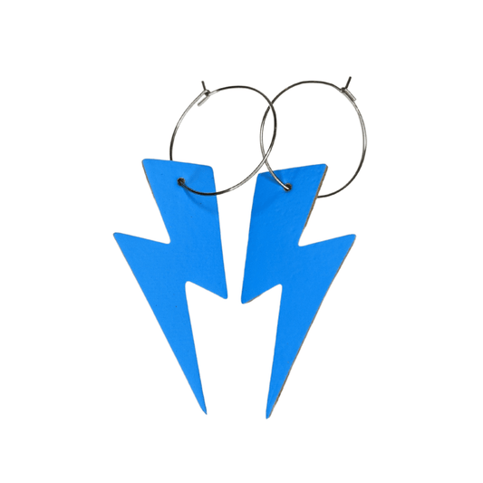 Blue neon cork lightning bolt earrings - Trend Tonic 