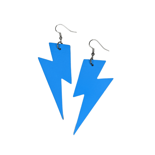 Blue neon cork lightning bolt earrings - Trend Tonic 