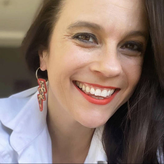 Red and cheetah cork lightning hoop earrings - Trend Tonic 