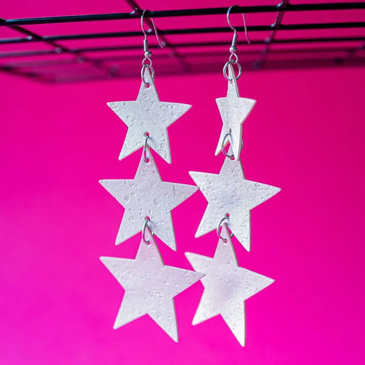 Silver cork triple star statement earrings - Trend Tonic 